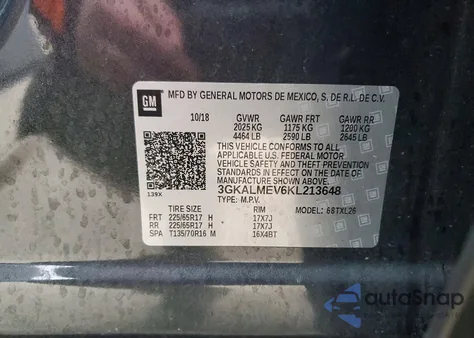 2019 GMC Terrain Sle z USA, uszkodzony, nr VIN 3GKALMEV6KL213648